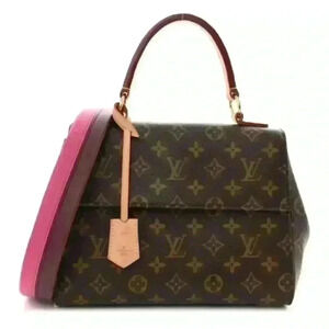 Authentic Louis Vuitton Monogram Cluny BB Flap Satchel Bordeaux Fuchsia Brown